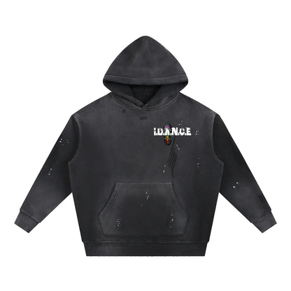 iDANCE Vintage Washed frayed fleece hoodie (Pre order)